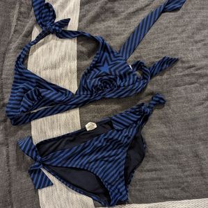 Black/Blue Stripe Converse Halter Bikini, Size M (bottom) and XL (top)